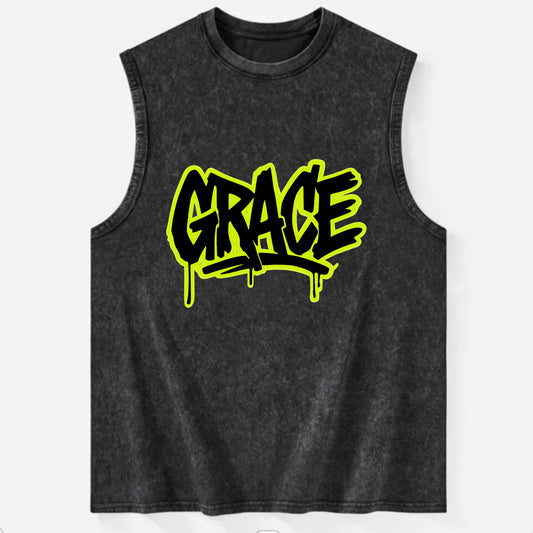 Bold typography design - "GRACE" - elegance under pressure, divine favor - Vintage Washed Tank - Black