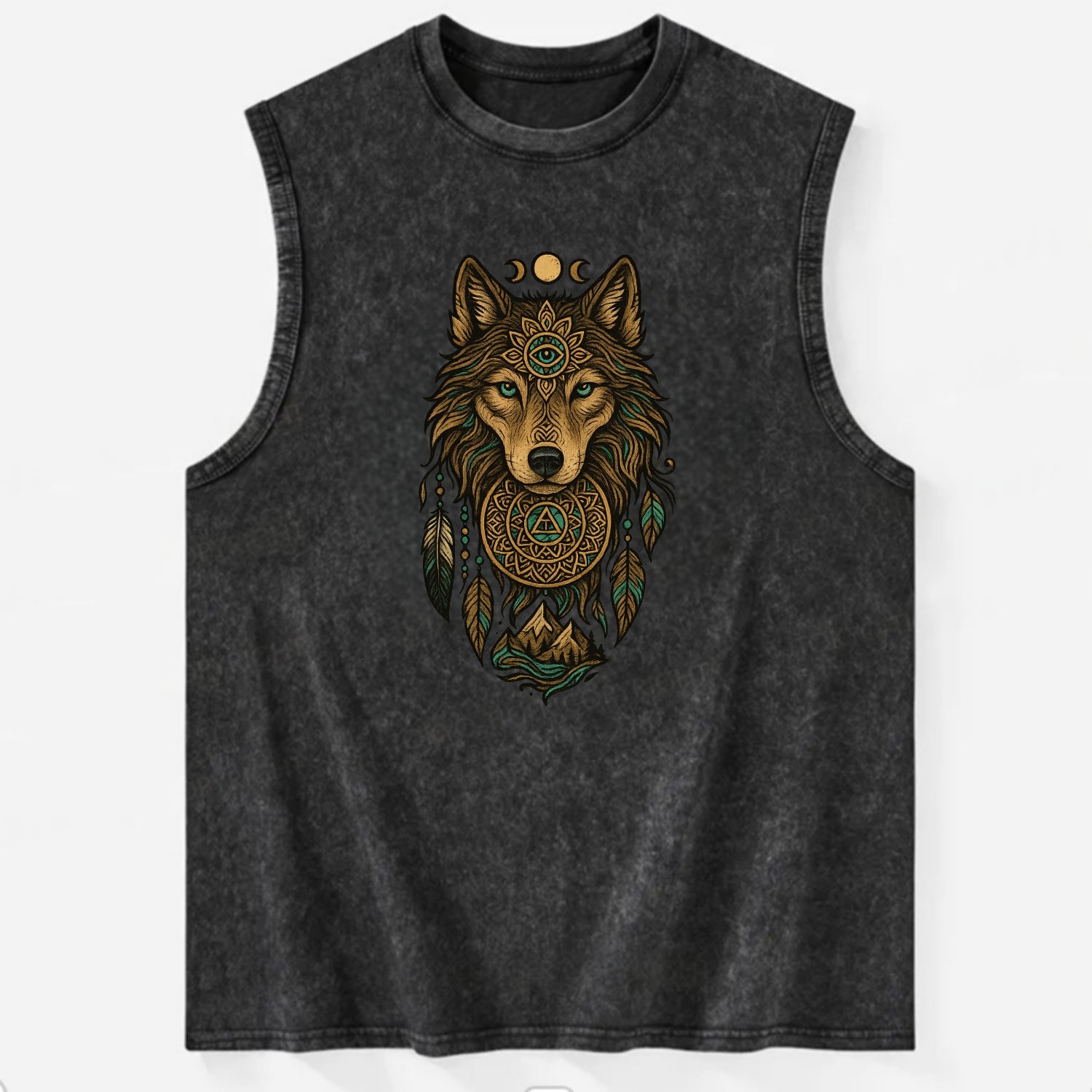 Tattoo Wolf Flash  - Vintage Washed Tank - Black