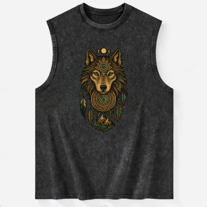 Tattoo Wolf Flash  - Vintage Washed Tank - Black