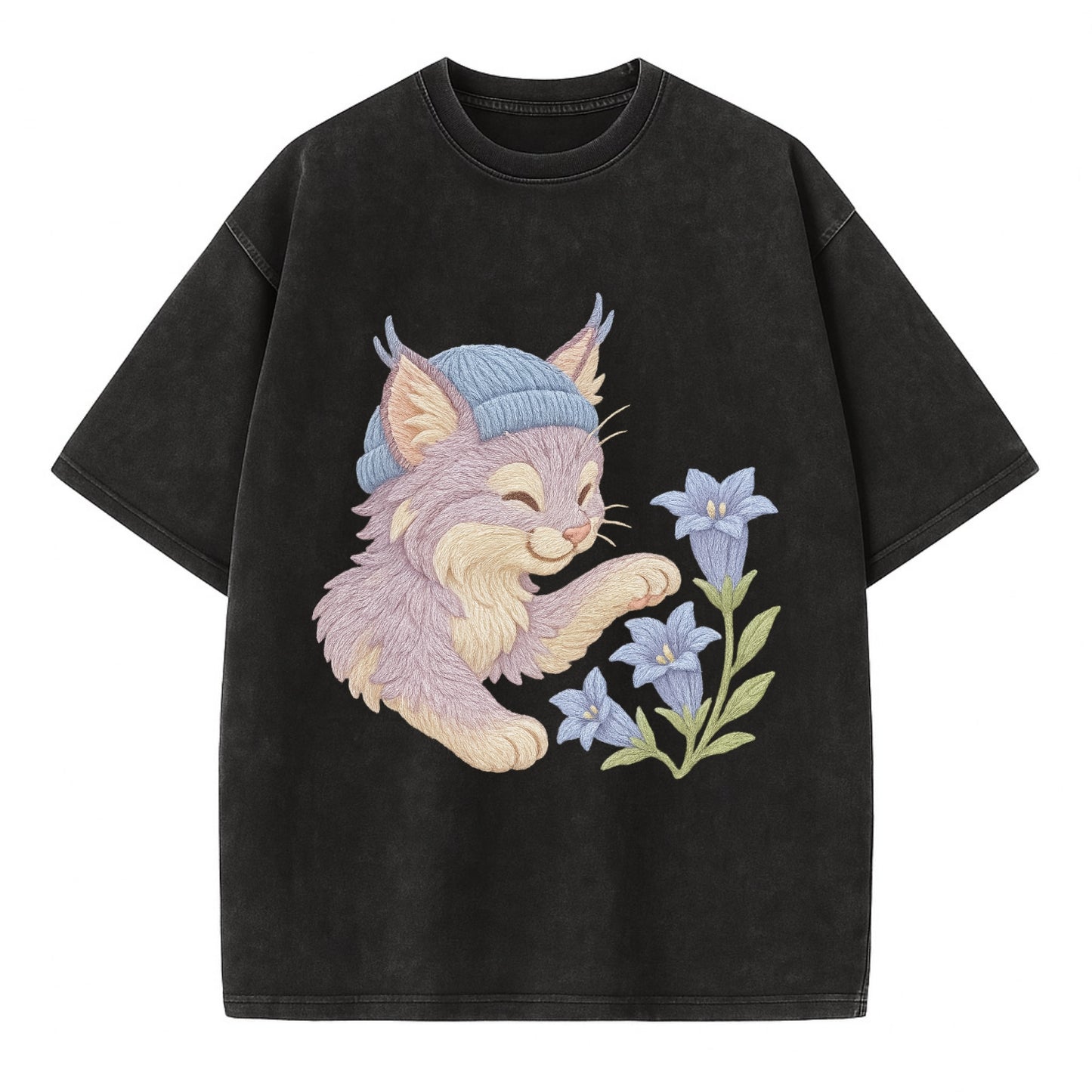Lynx and Gentian  - Vintage T-shirt - Black