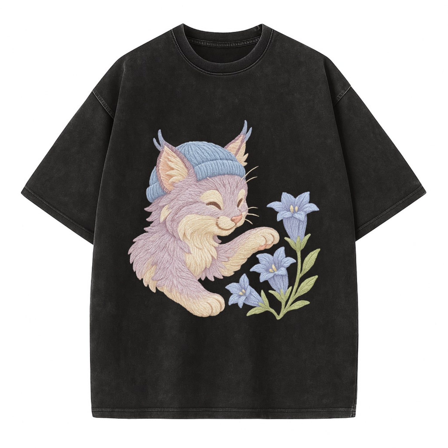 Lynx and Gentian  - Vintage T-shirt - Black