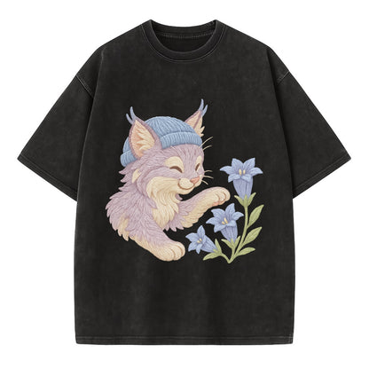 Lynx and Gentian  - Vintage T-shirt - Black