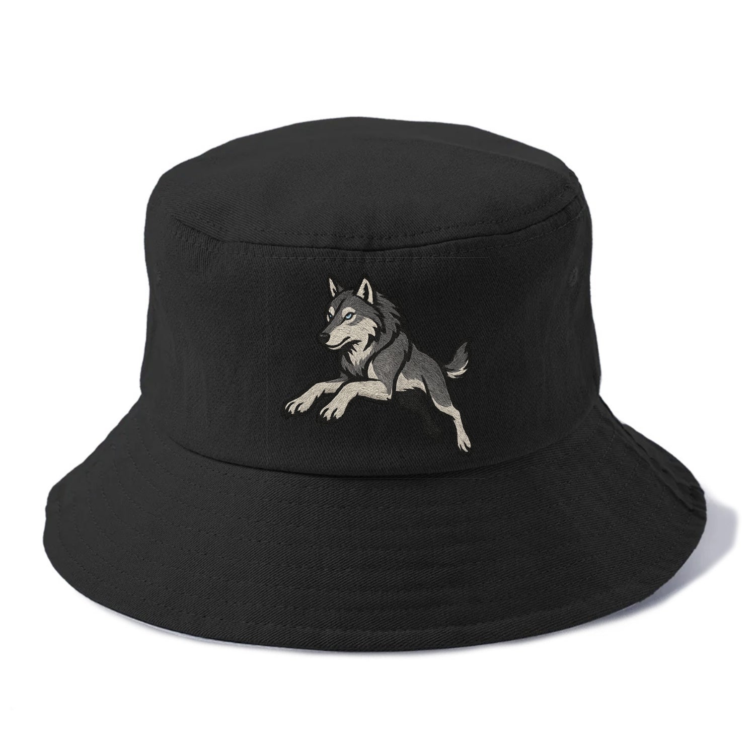 Wolf Leaping Action  - Bucket Hat - Black