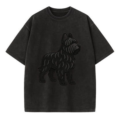 Briard - Black wavy coat embroidered herding pose - Vintage T-shirt - Black