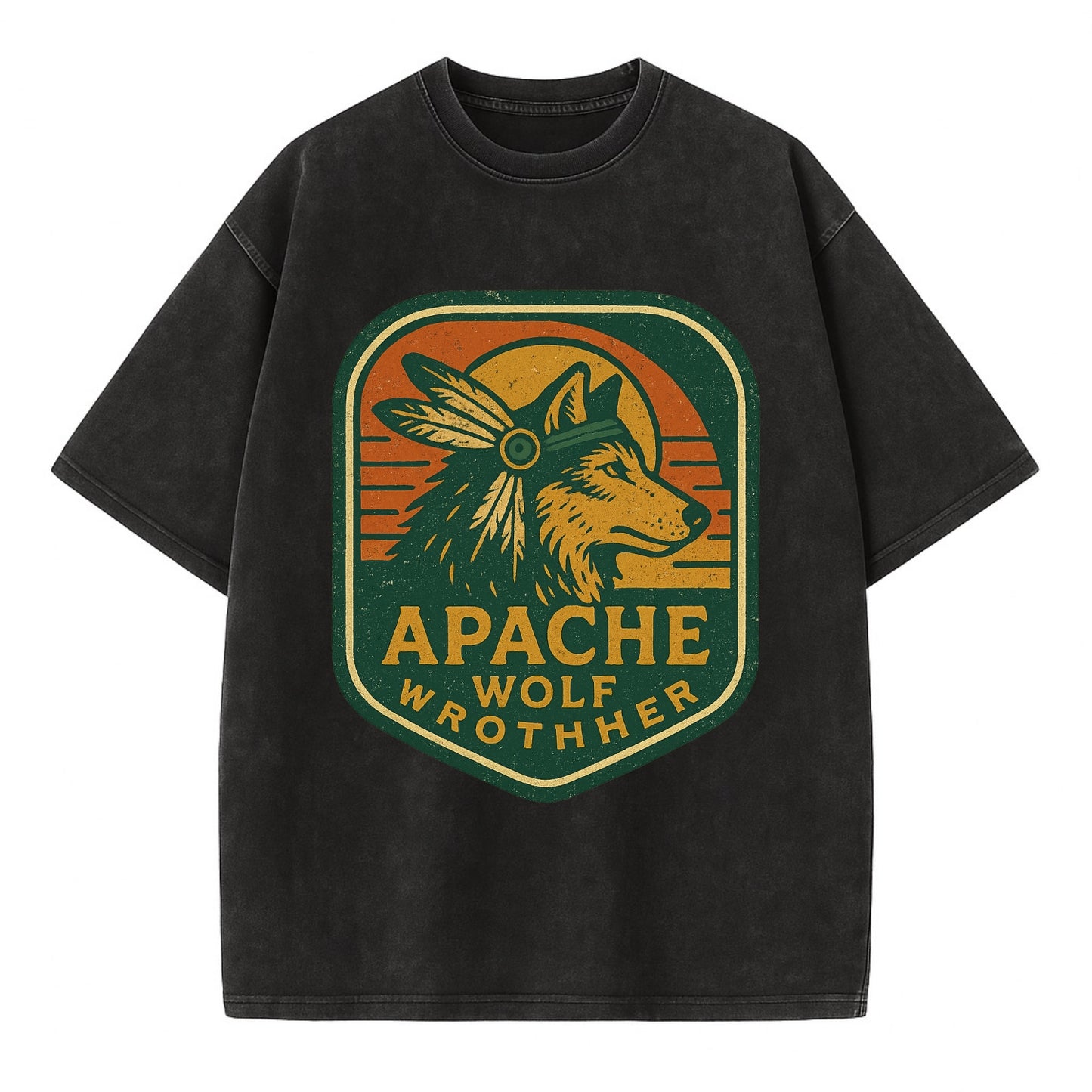 Apache Wolf Brother  - Vintage T-shirt - Black