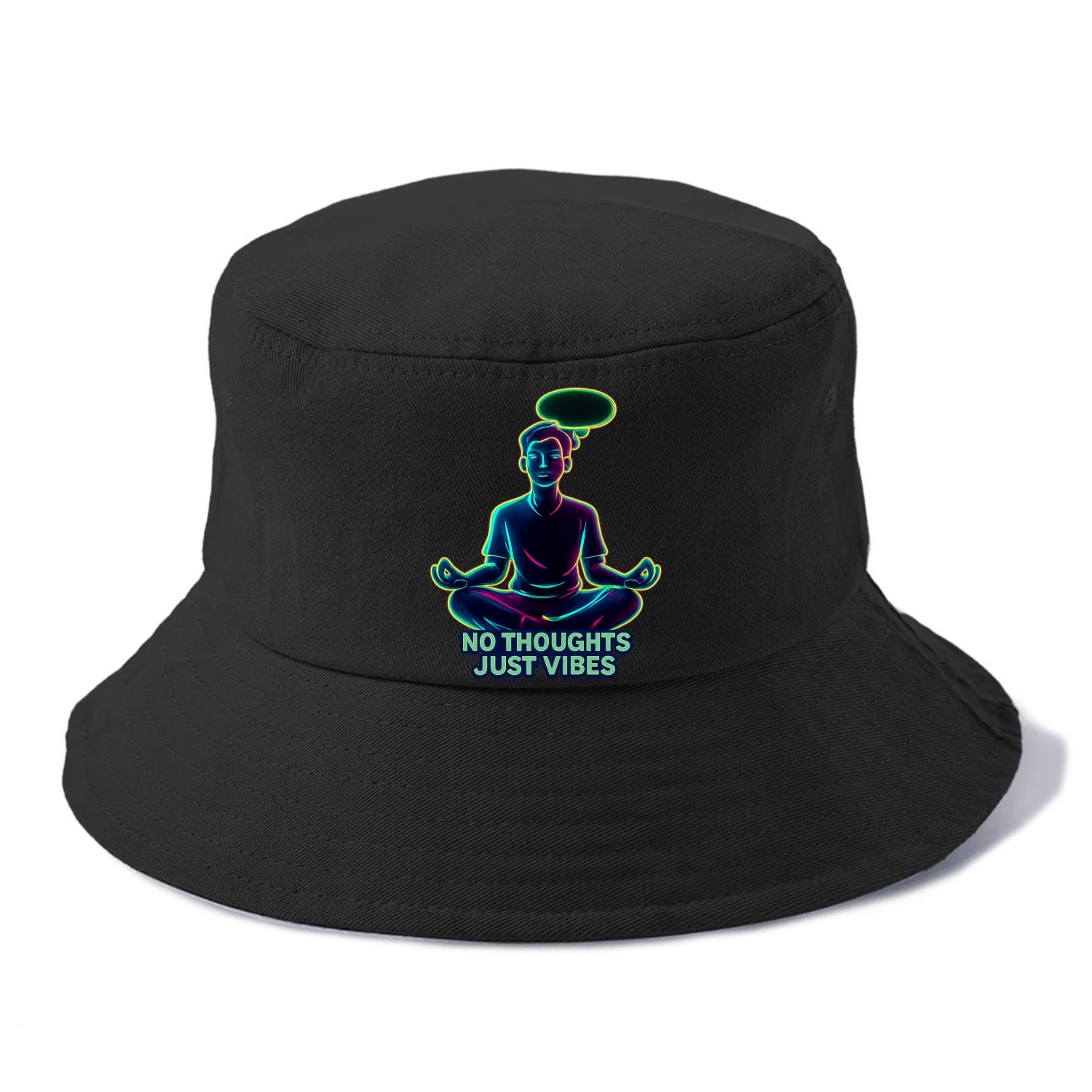 Peaceful floating figure with empty thought bubble - "no thoughts just vibes" zen state - Bucket Hat - Black