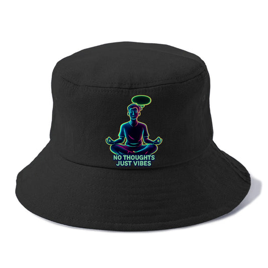 Peaceful floating figure with empty thought bubble - "no thoughts just vibes" zen state - Bucket Hat - Black