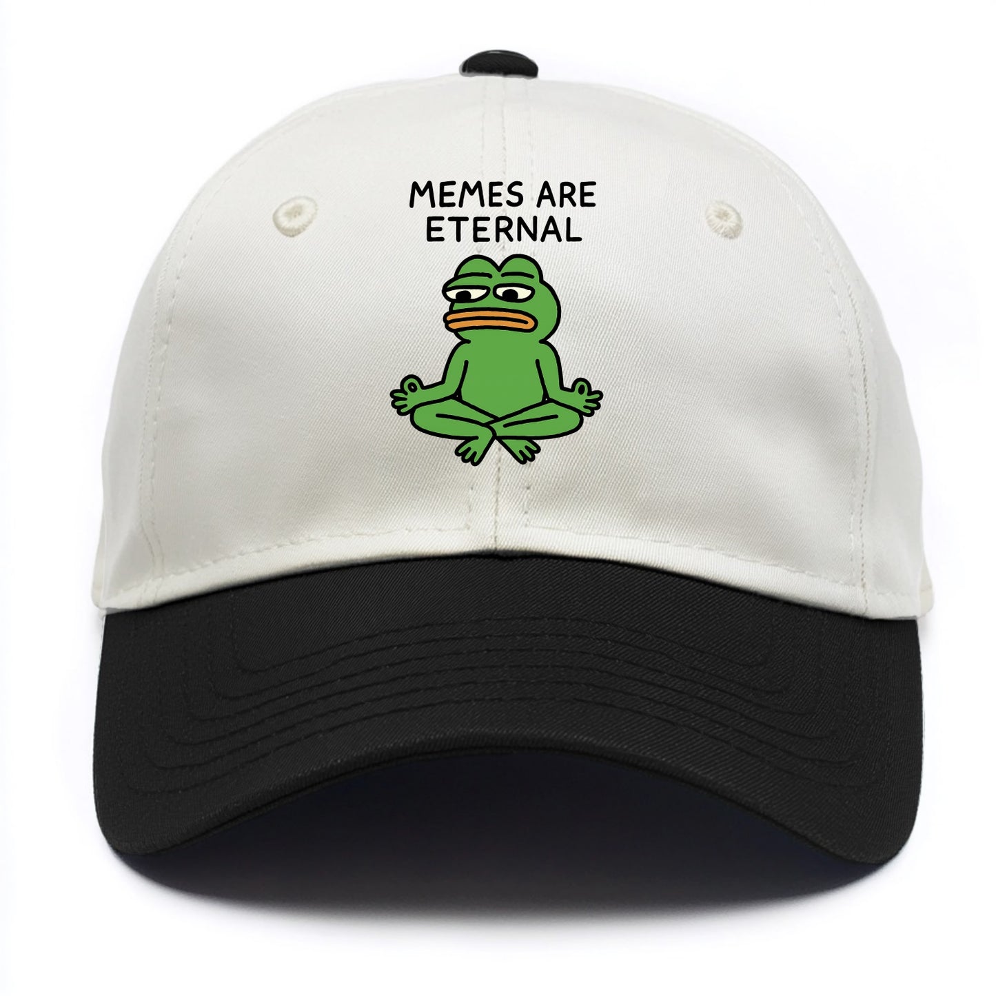 MEMES ARE ETERNAL | Immortal pepe meditating - Two Tone Cap - Black