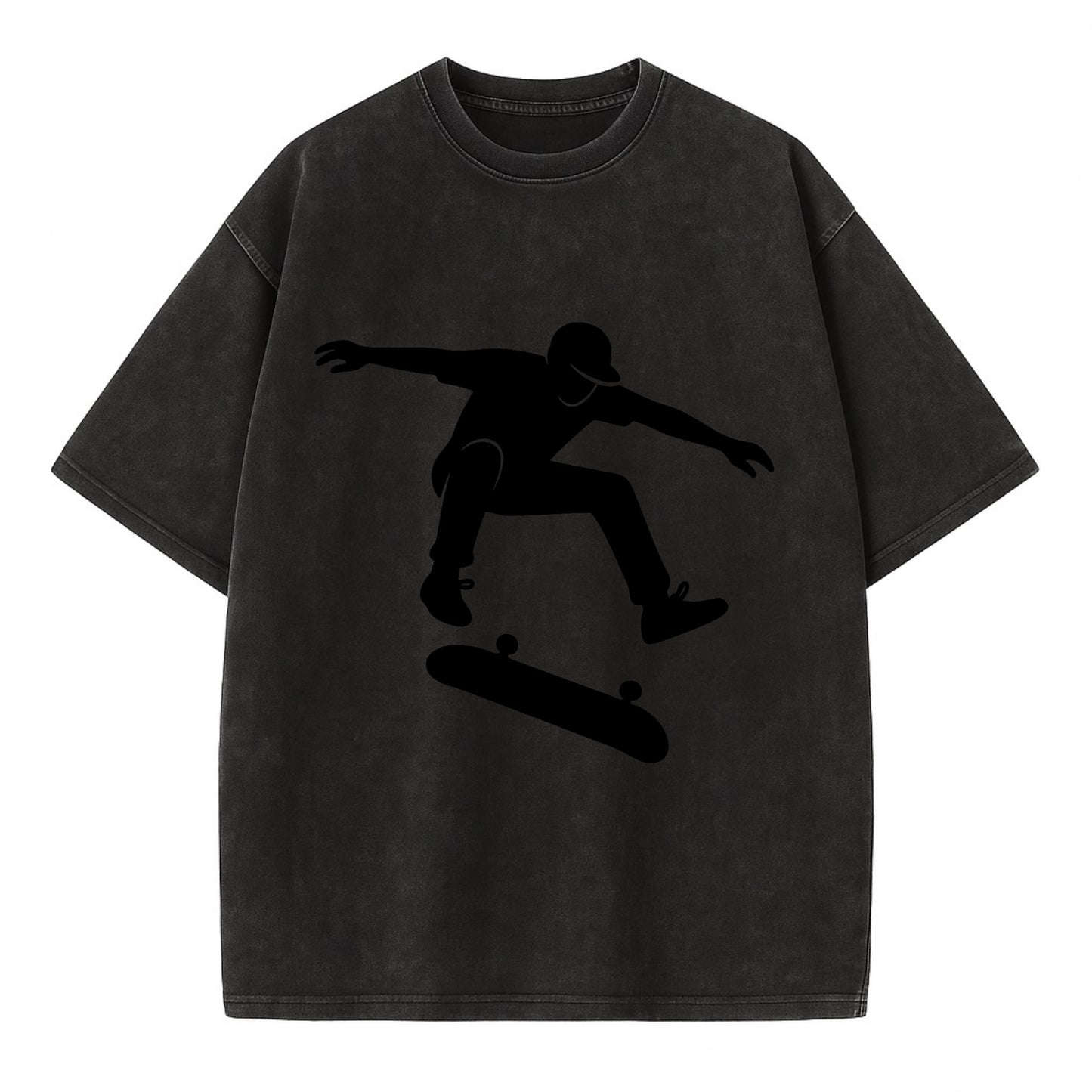 Skateboarder doing kickflip trick - Vintage T-shirt - Black