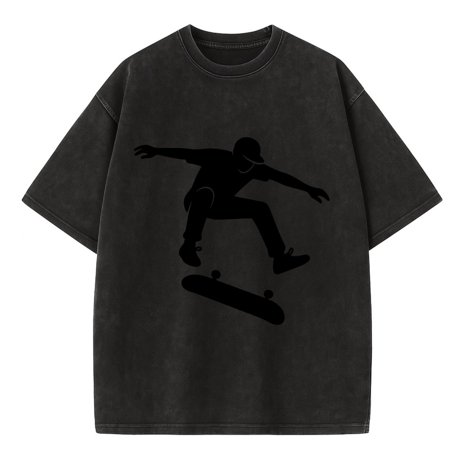 Skateboarder doing kickflip trick - Vintage T-shirt - Black