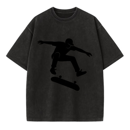 Skateboarder doing kickflip trick - Vintage T-shirt - Black