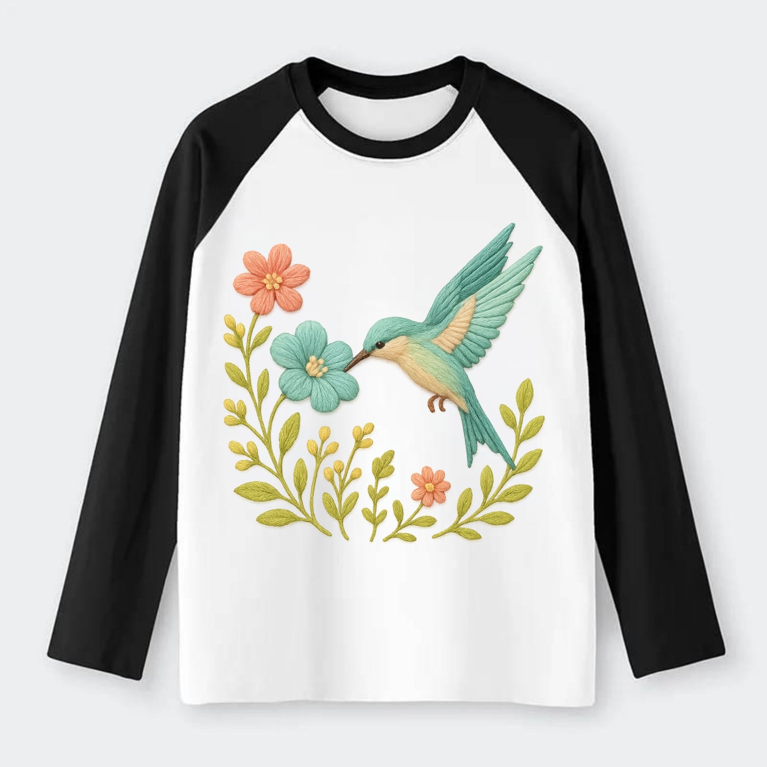 Mint Bee-Eater - Raglan Long Sleeve T-Shirt - Black