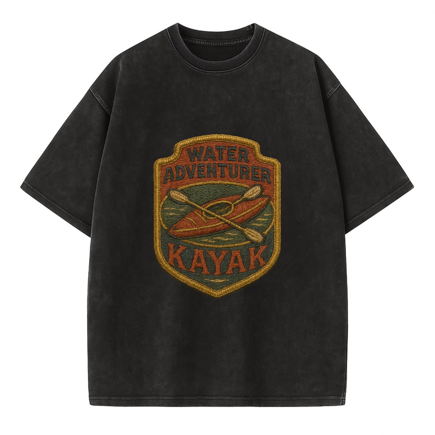 Kayak with paddle - water adventurer - Vintage T-shirt - Black