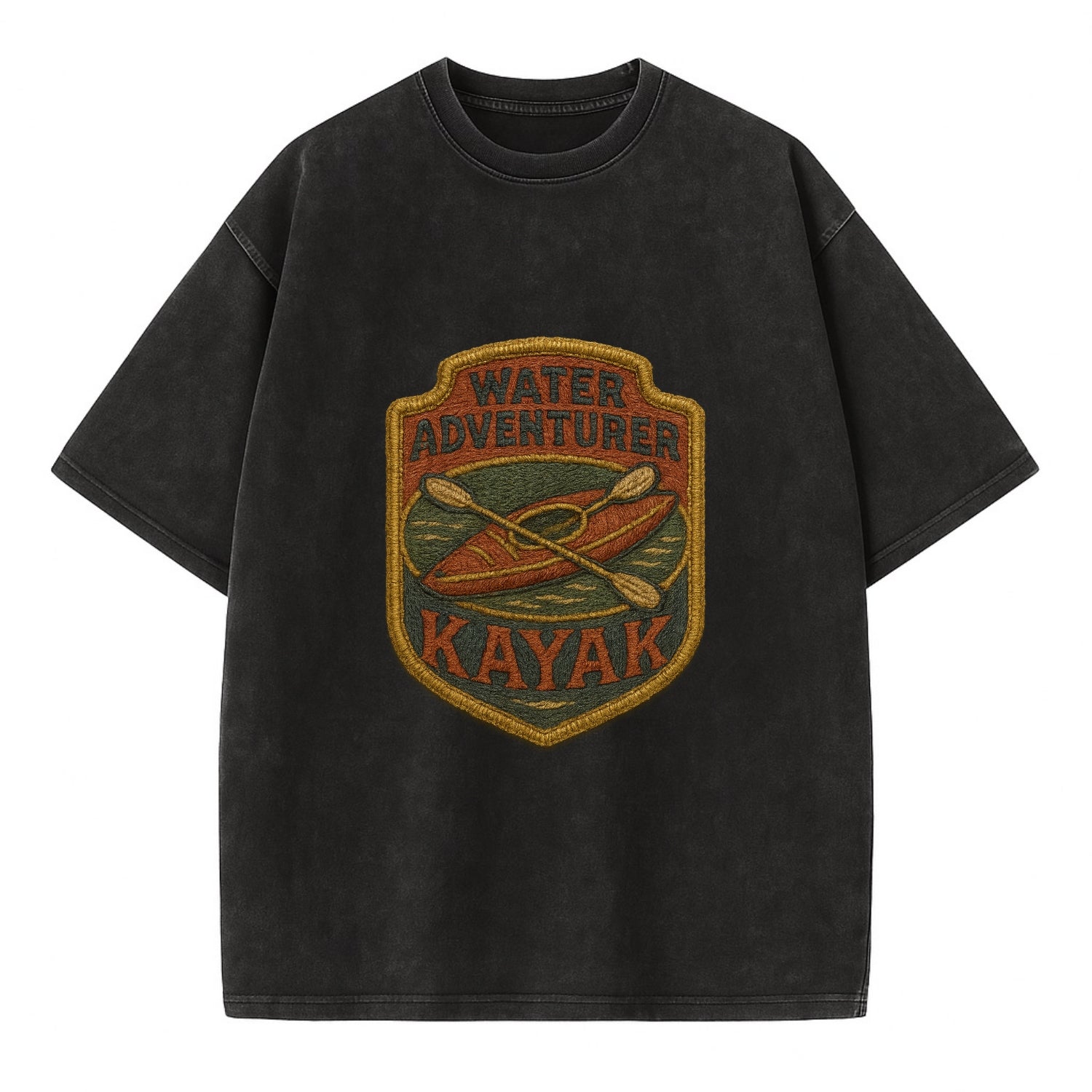 Kayak with paddle - water adventurer - Vintage T-shirt - Black