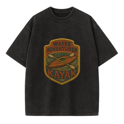 Kayak with paddle - water adventurer - Vintage T-shirt - Black