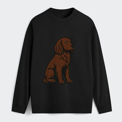 Field Spaniel - Liver colored embroidered sitting design - Classic Long Sleeve Shirt - Black