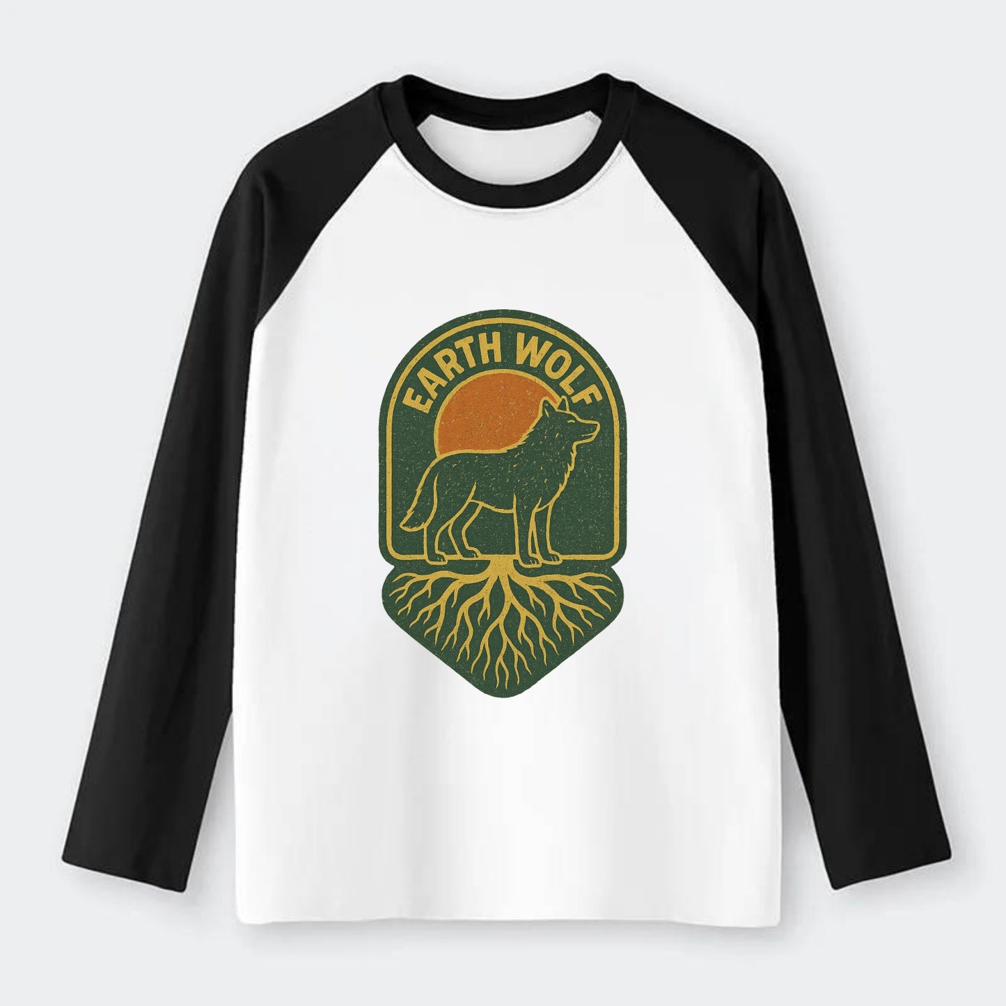 Earth Wolf Roots  - Raglan Long Sleeve T-Shirt - Black