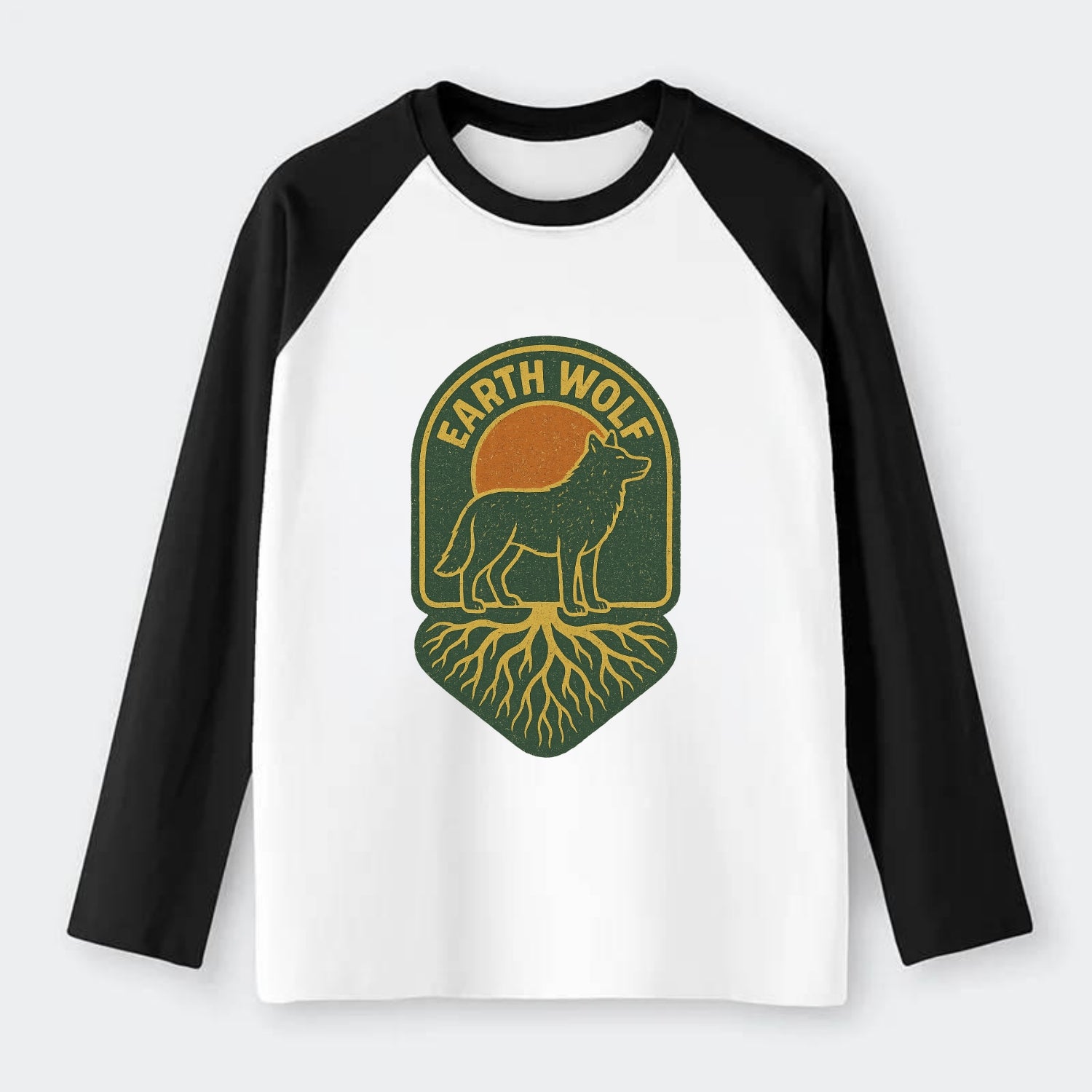 Earth Wolf Roots  - Raglan Long Sleeve T-Shirt - Black