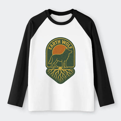Earth Wolf Roots  - Raglan Long Sleeve T-Shirt - Black