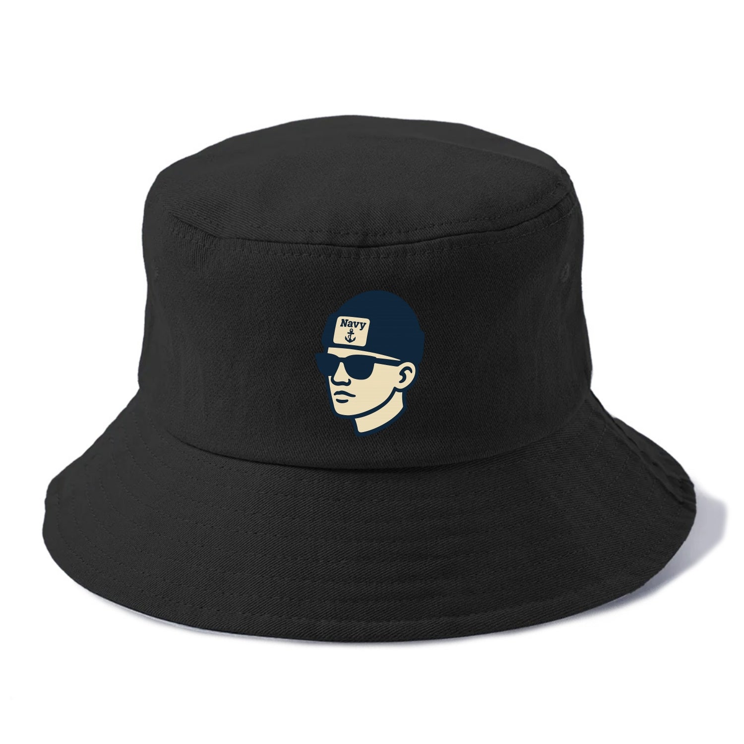 Annapolis Midshipman wearing Navy beanie with anchor patch - Bucket Hat - Black