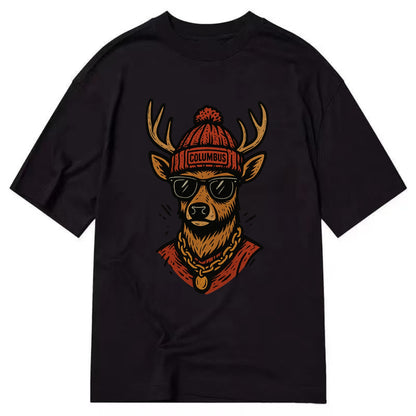 Columbus White-tailed Deer wearing Columbus beanie with pom pom and wayfarer - Classic T-shirt - Black