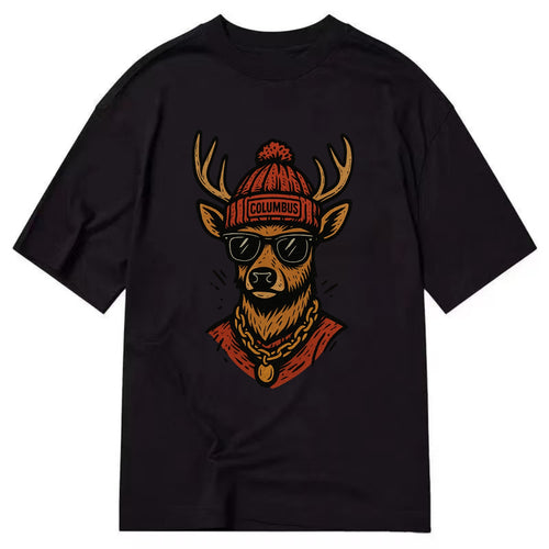 Columbus White-tailed Deer wearing Columbus beanie with pom pom and wayfarer - Classic T-shirt