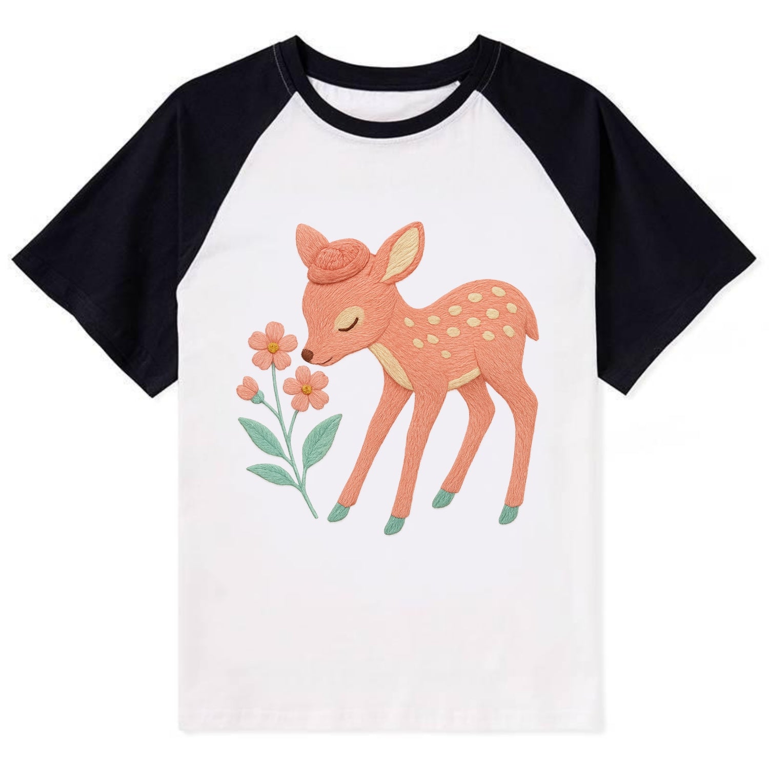 Coral Fawn - Contrast Raglan T-shirt - Black