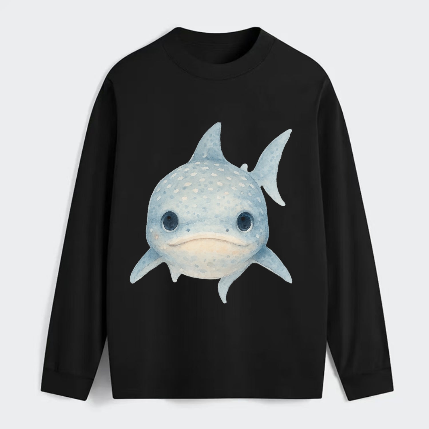Baby Whale Shark - spotted blue-gray, wide mouth closed, tiny eyes, - Classic Long Sleeve Shirt - Black