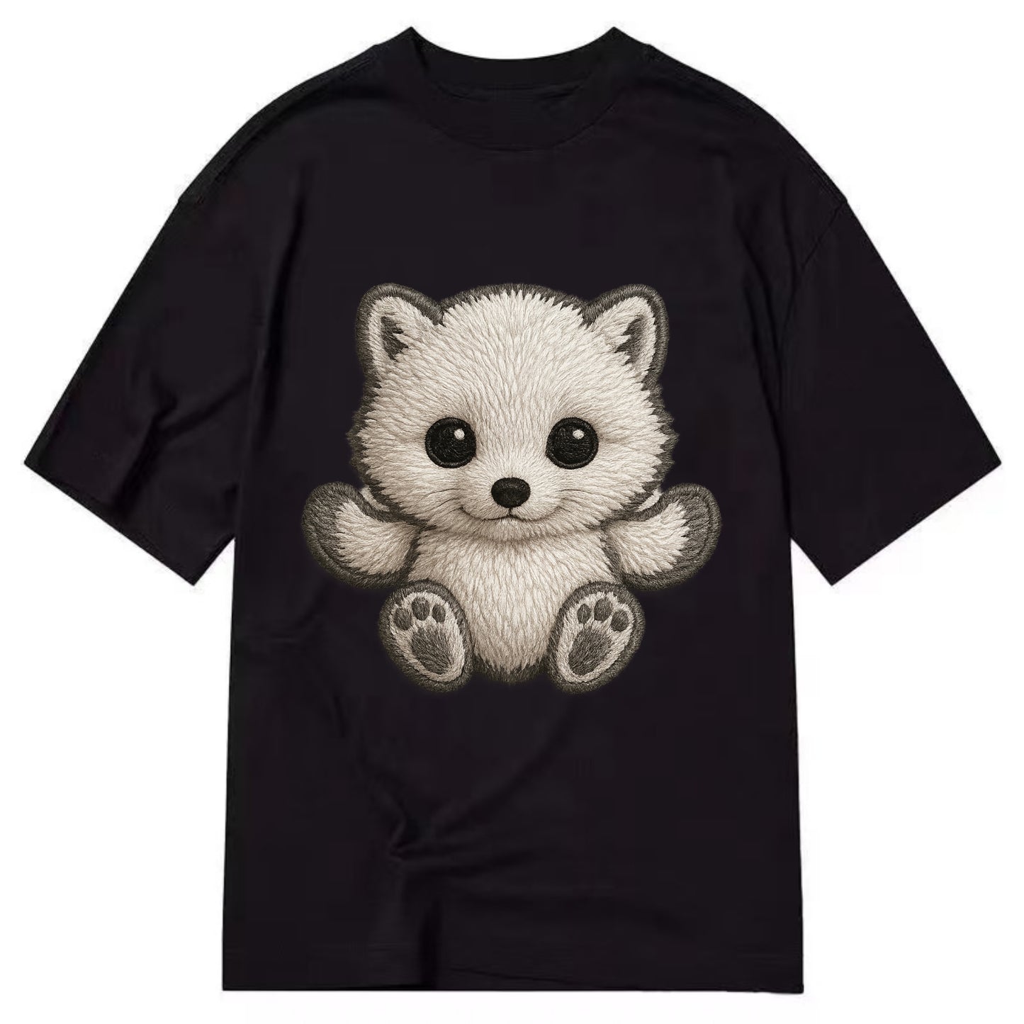Baby Arctic Fox - white fluffy, tiny black nose, bright curious eyes, - Classic T-shirt - Black