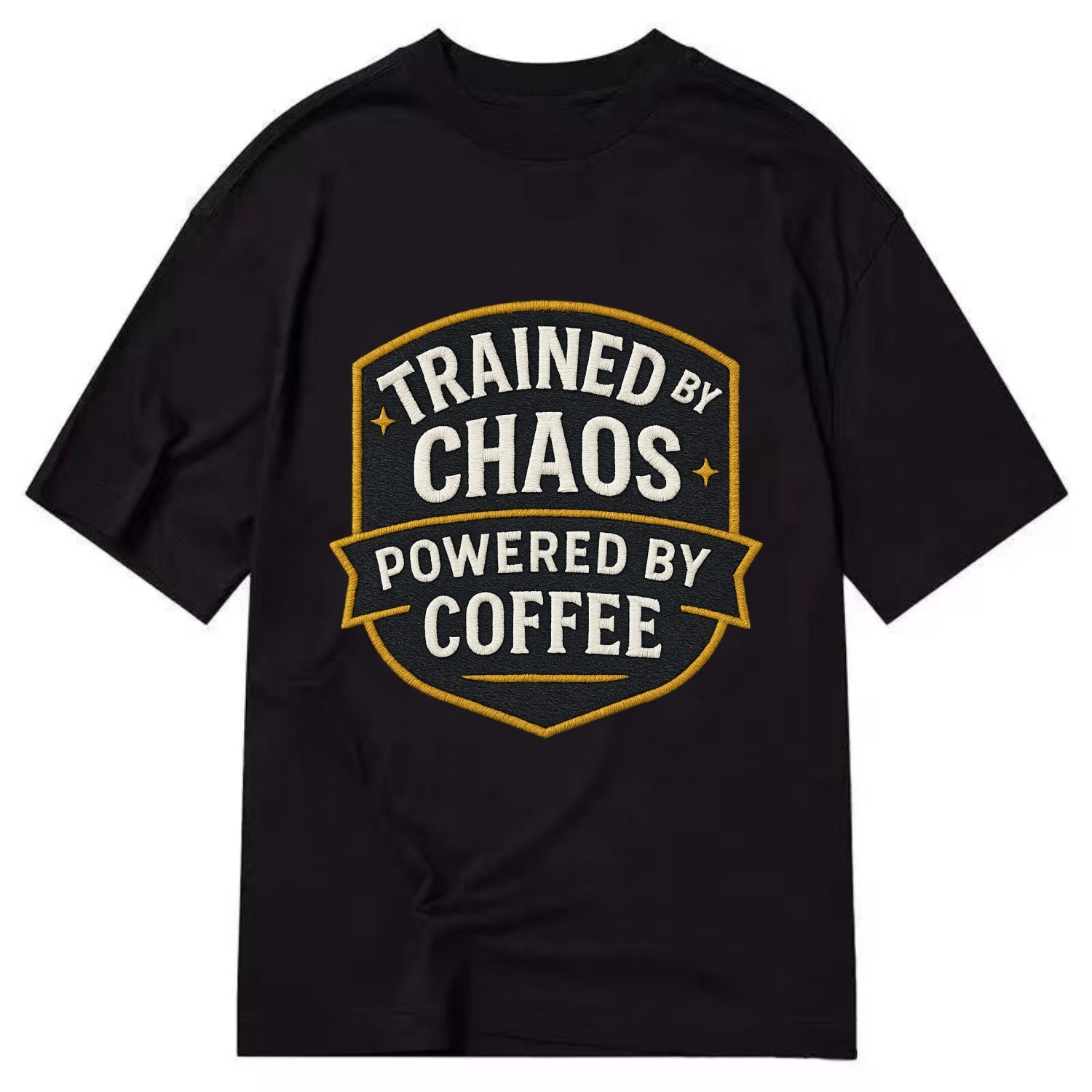 Trained by chaos, powered by coffee - Classic T-shirt - Black