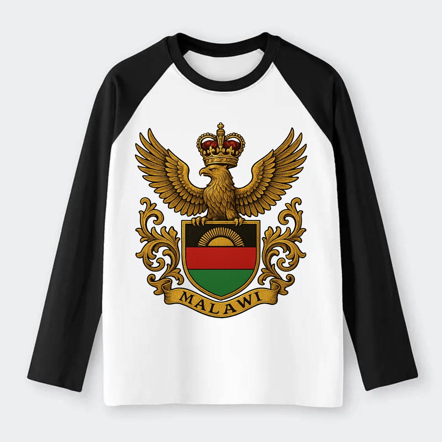 Malawi Royal Logo  - Raglan Long Sleeve T-Shirt - Black