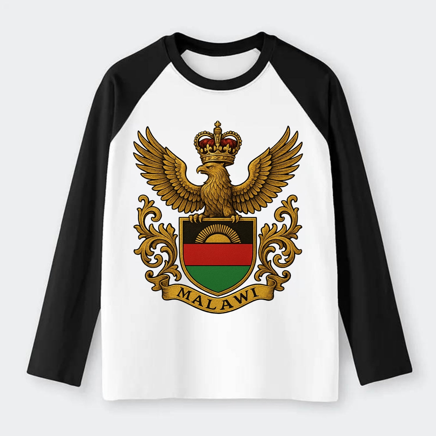 Malawi Royal Logo  - Raglan Long Sleeve T-Shirt - Black