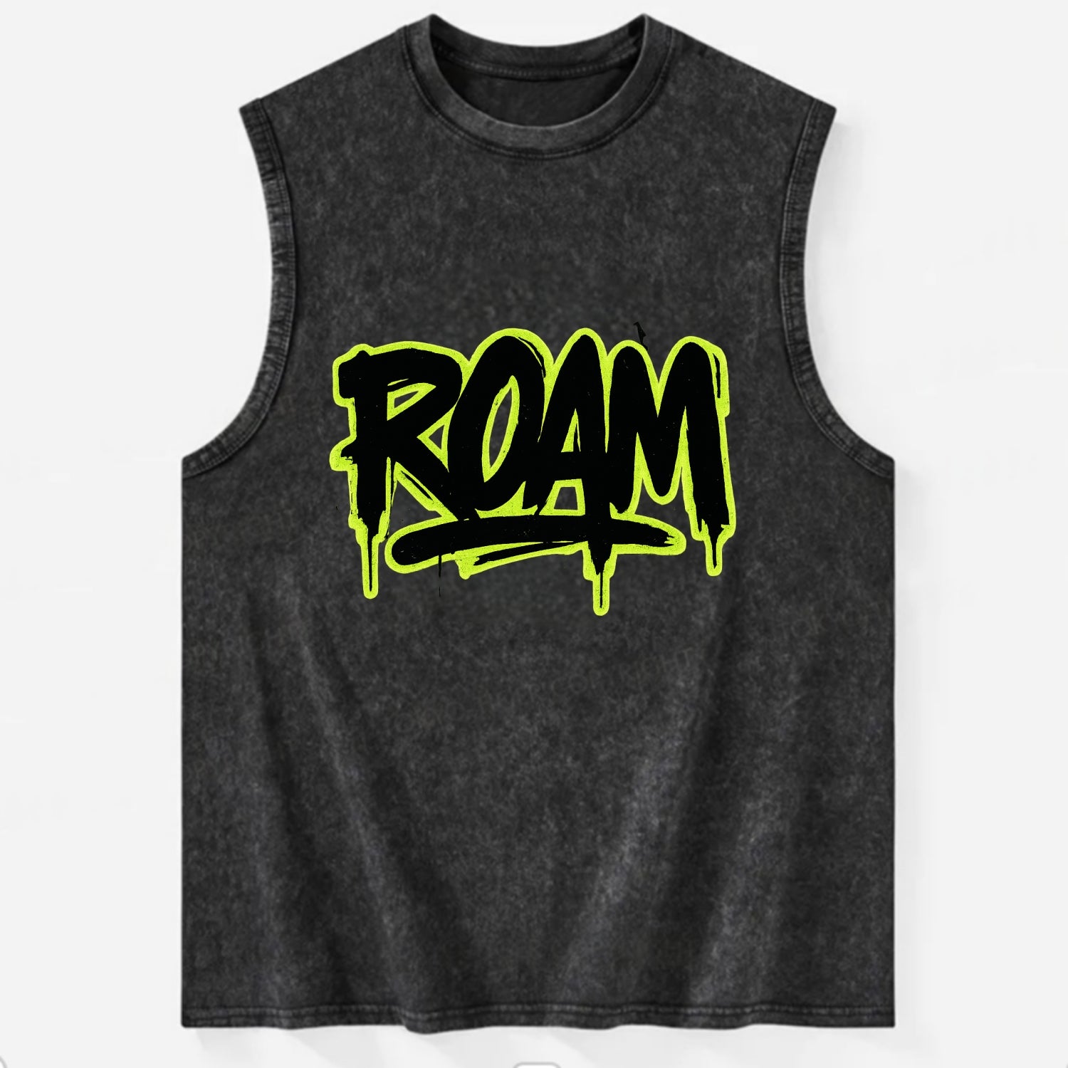 Bold typography design - "ROAM" - wander freely, no destination needed - Vintage Washed Tank - Black