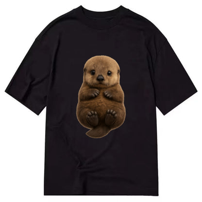 Baby Sea Otter - brown fluffy, floating on back, tiny paws, bright eyes, - Classic T-shirt - Black