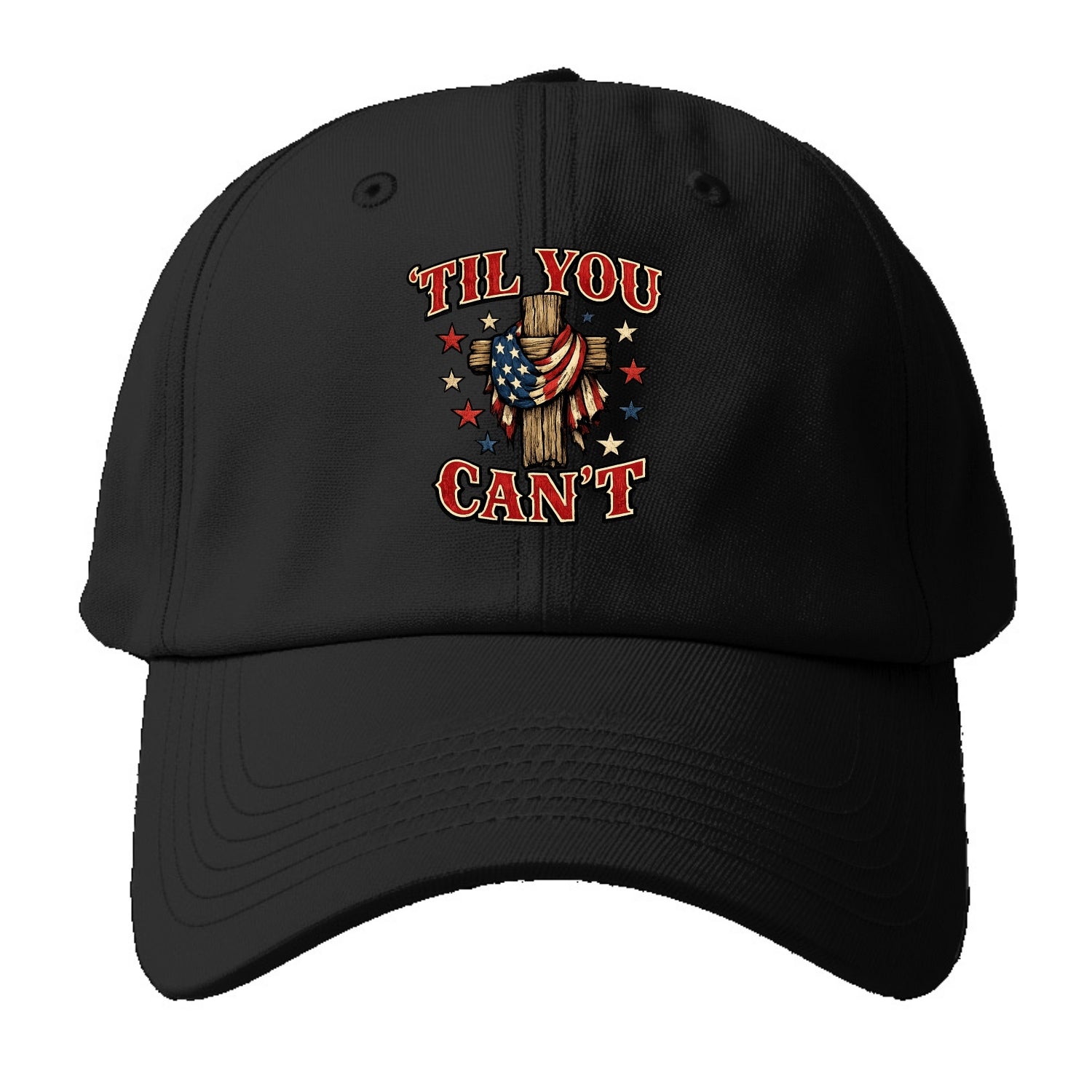 Til You Cant - Flag Cross - Baseball Cap For Big Heads - Black