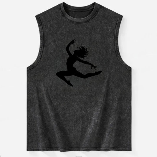 Contemporary dancer leap mid-air - Vintage Washed Tank - Black