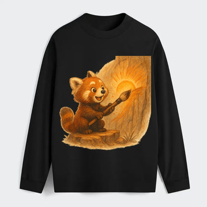 Red panda painting a sunrise mural with an oversized calligraphy brush - Classic Long Sleeve Shirt - Black