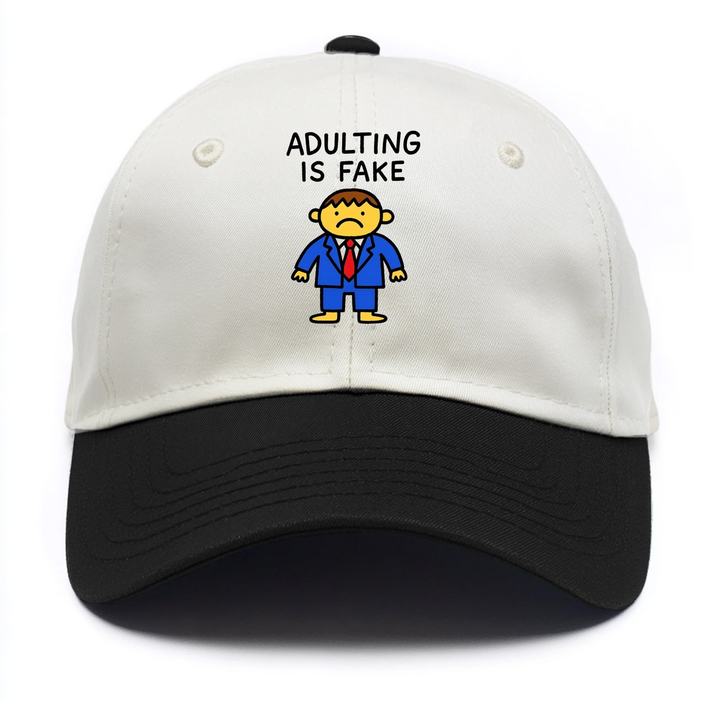 ADULTING IS FAKE | Child in suit pretending - Two Tone Cap - Black