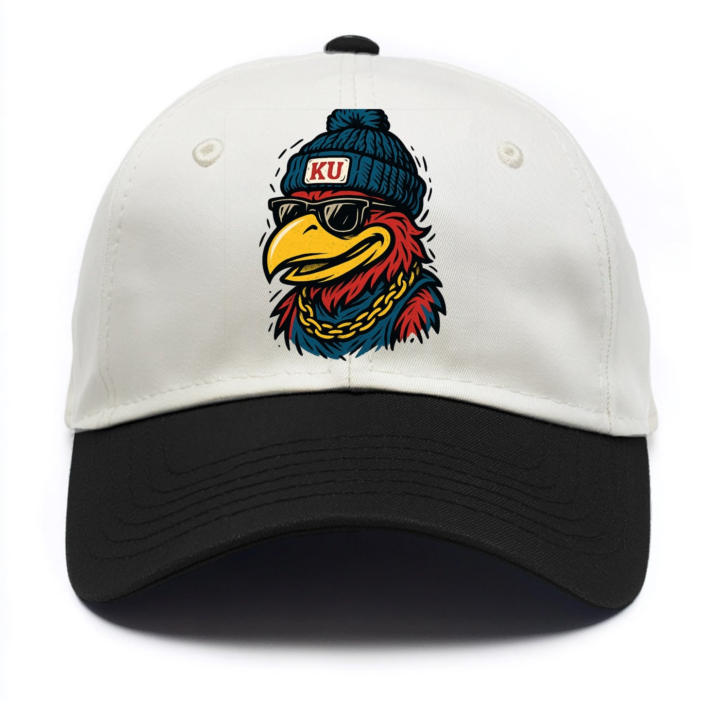 Lawrence Jayhawk wearing Kansas beanie with KU patch - Two Tone Cap - Black