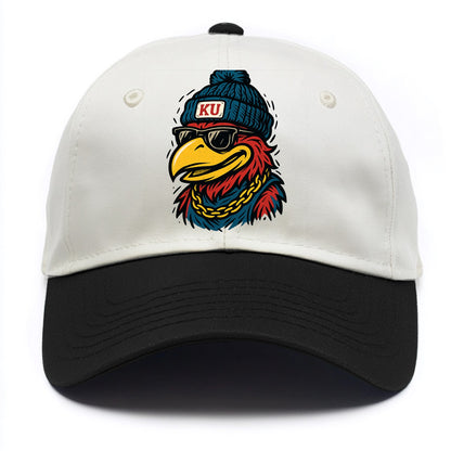 Lawrence Jayhawk wearing Kansas beanie with KU patch - Two Tone Cap - Black