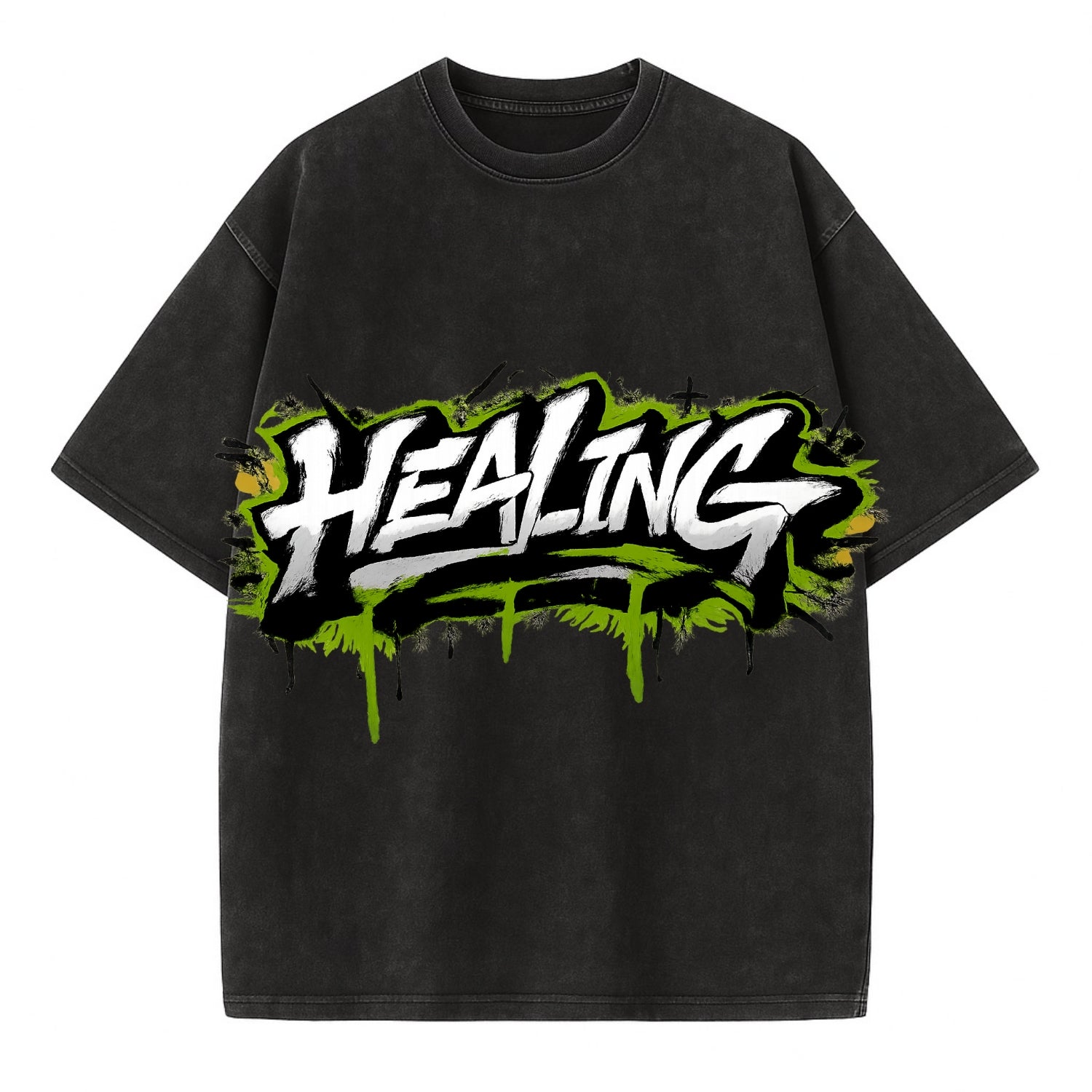 Bold typography design - "HEALING" - in recovery, getting better - Vintage T-shirt - Black