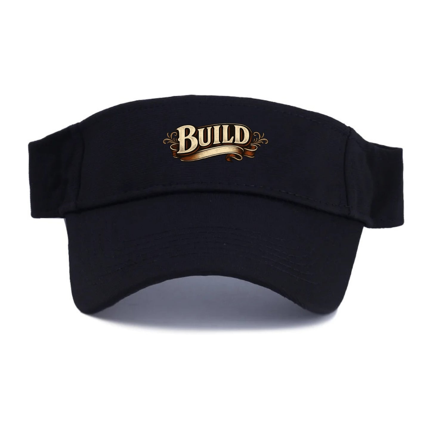 Bold typography design - "BUILD" - constructing, making real - Visor - Black