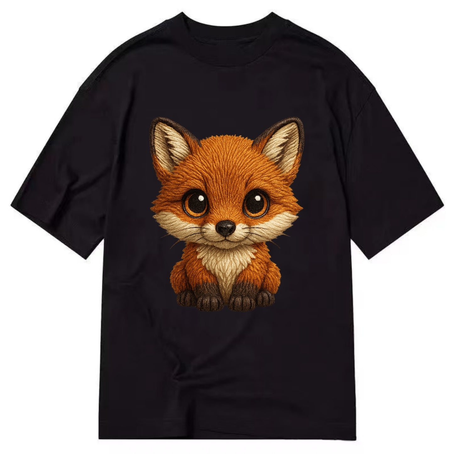 Baby Red Fox - russet fur, white chest, big amber eyes, perky ears, front-facing, - Classic T-shirt - Black