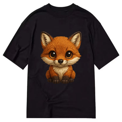 Baby Red Fox - russet fur, white chest, big amber eyes, perky ears, front-facing, - Classic T-shirt - Black