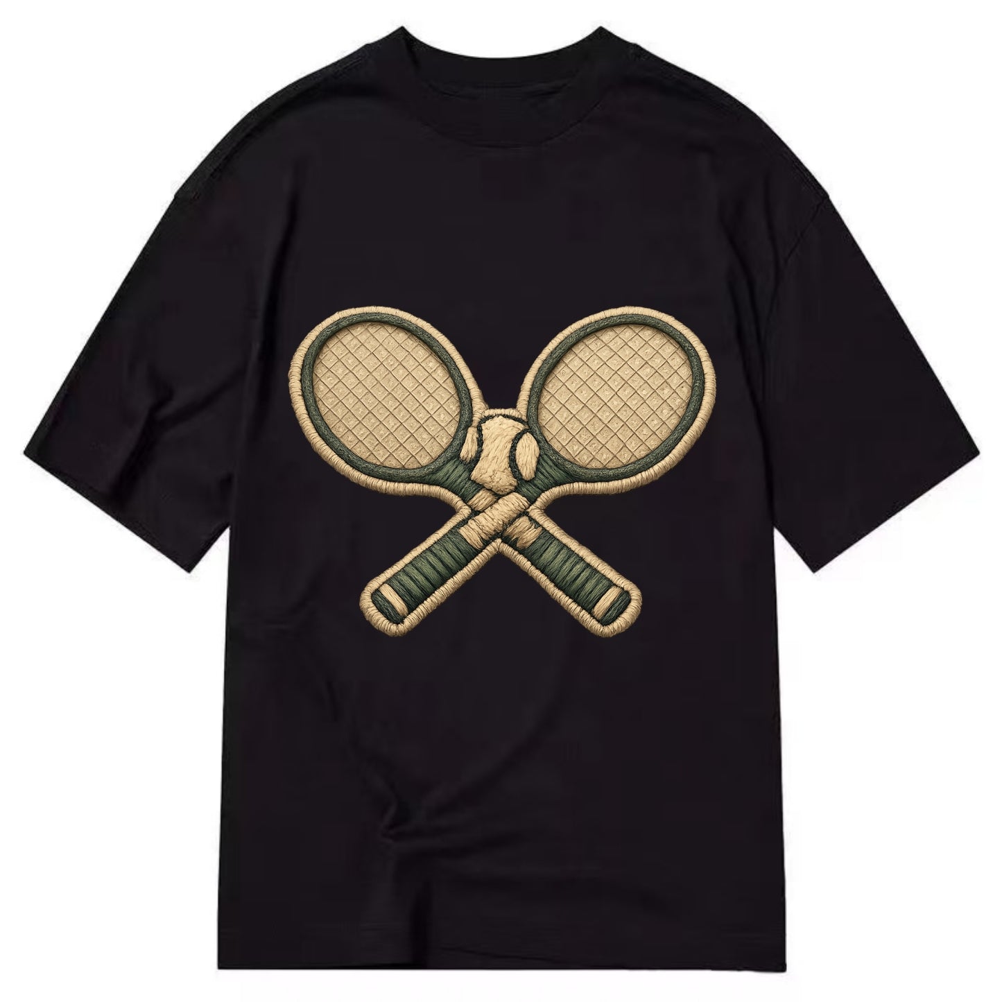 Embroidered patch design - TENNIS RACKET CROSSED - tennis rackets with ball in - Classic T-shirt - Black