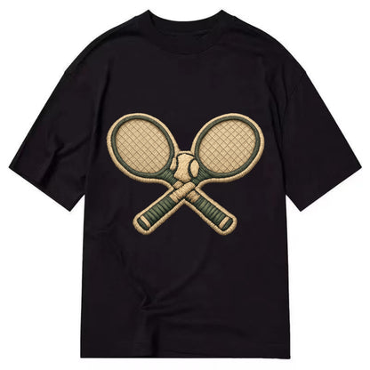 Embroidered patch design - TENNIS RACKET CROSSED - tennis rackets with ball in - Classic T-shirt - Black
