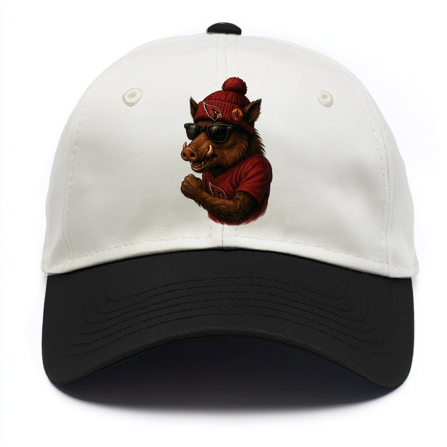 Arizona Javelina wearing Cardinals beanie with desert patch and wayfarer sunglasses - Two Tone Cap - Black