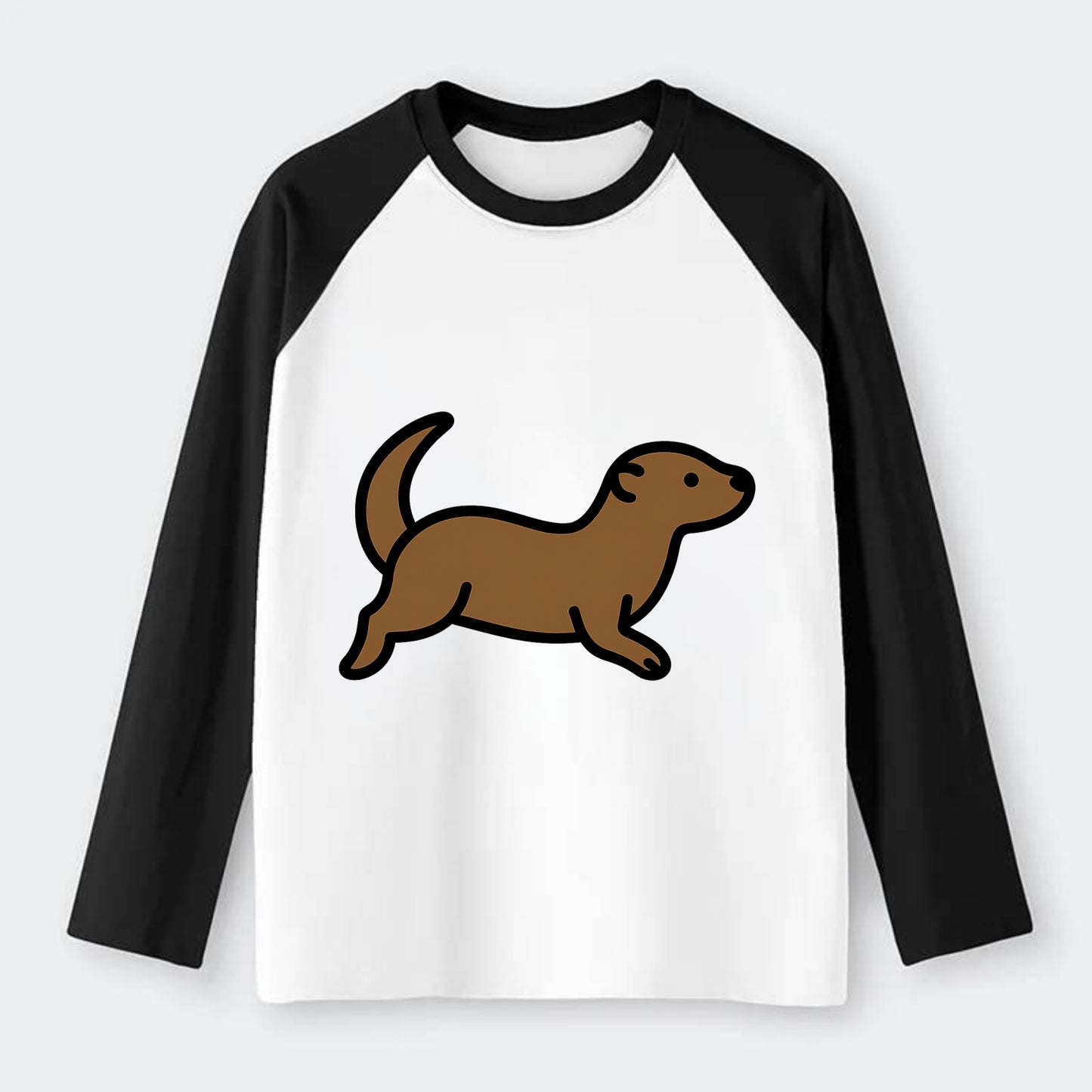 Otter - Brown sleek swimming pose flat side profile - Raglan Long Sleeve T-Shirt - Black