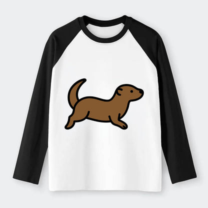 Otter - Brown sleek swimming pose flat side profile - Raglan Long Sleeve T-Shirt - Black