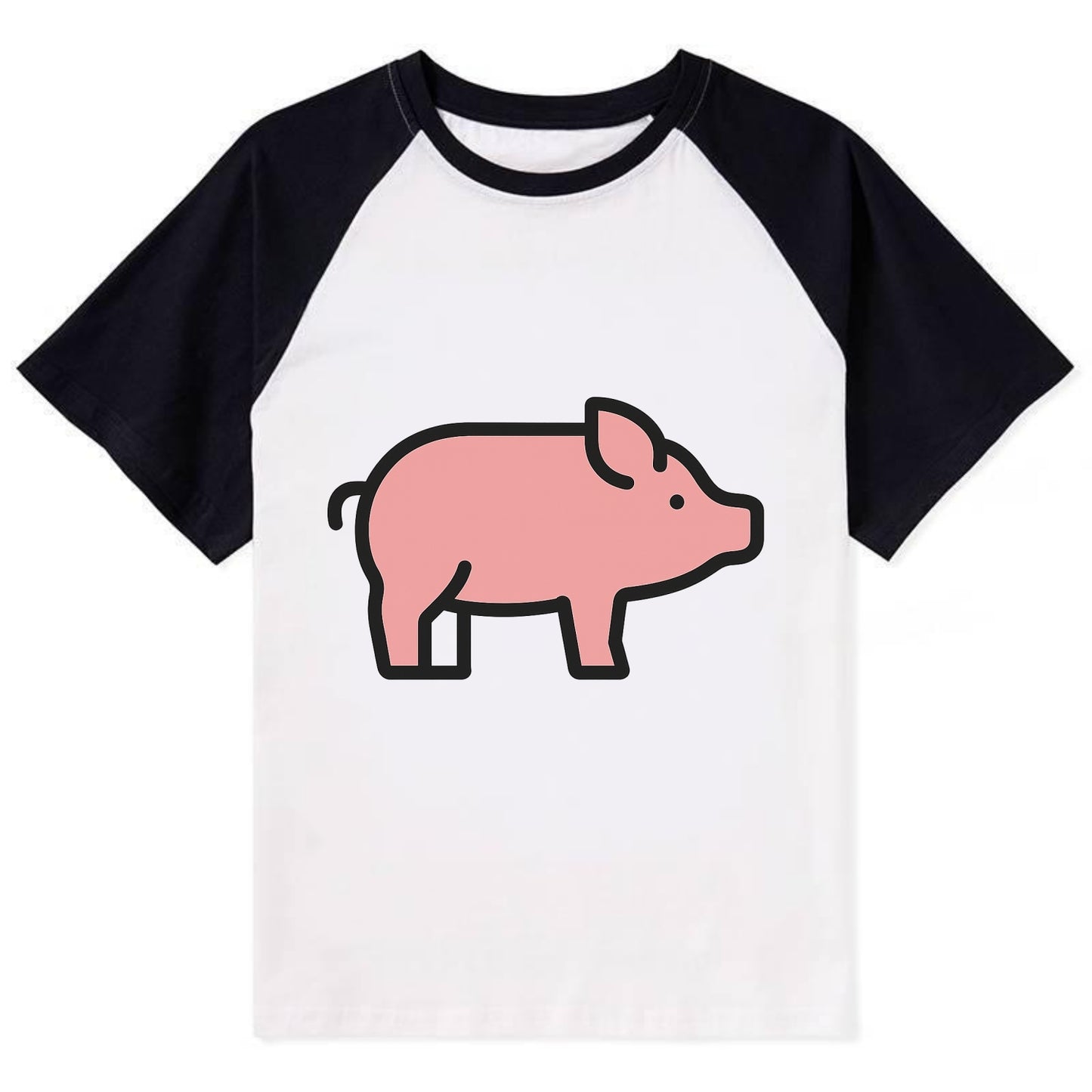 Pig - Pink farm pig flat side profile - Contrast Raglan T-shirt - Black